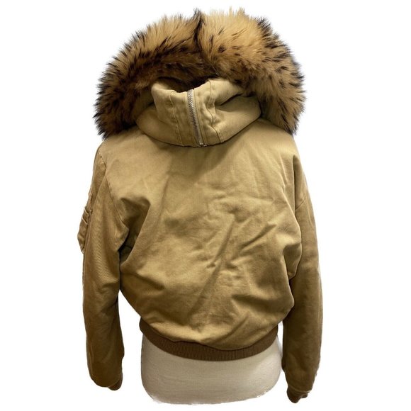 100% Authentic AMIRI Khaki Hooded Fur Bomber Jacket Size 46EU 36UK - Picture 2 of 12